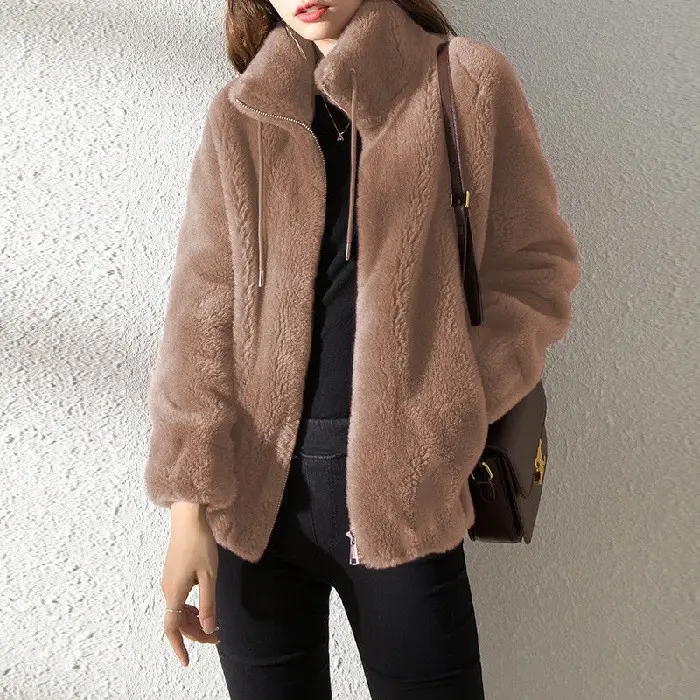 Women's Fleece Lined Winter Coat with Zipper & Vertical Collar - Image 6