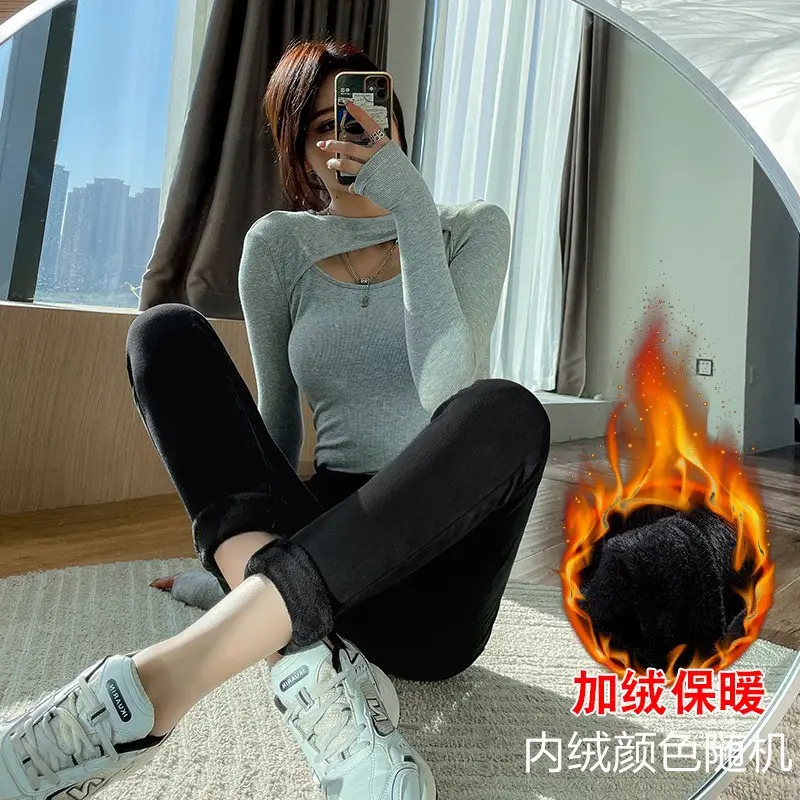 Fleece Lined Slim Fit Jeans Women 2021 Winter - Image 5