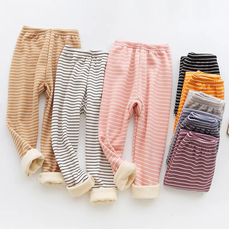 Children's Fleece Lined Striped Pants for Boys Girls Winter Warm