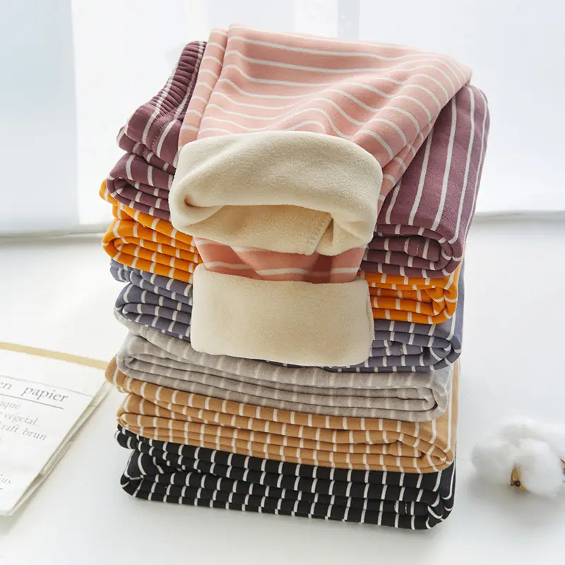 Children's Fleece Lined Striped Pants for Boys Girls Winter Warm