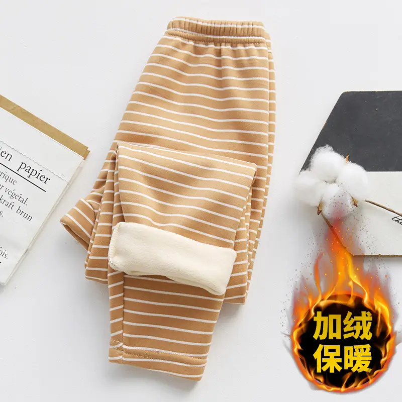 Children's Fleece Lined Striped Pants for Boys Girls Winter Warm