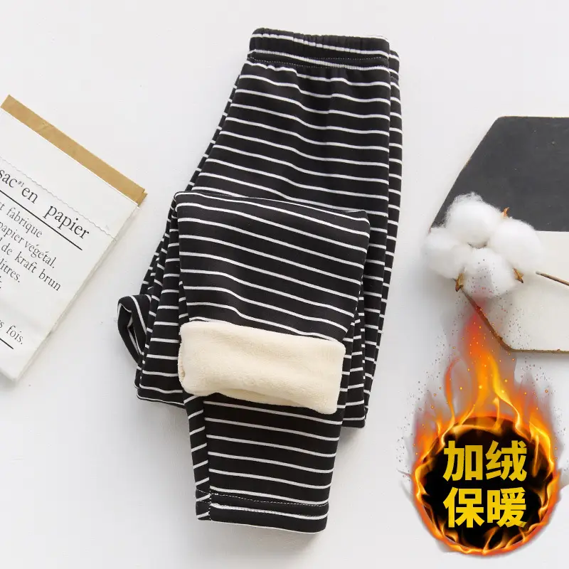 Children's Fleece Lined Striped Pants for Boys Girls Winter Warm