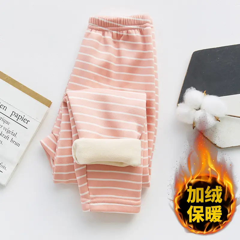 Children's Fleece Lined Striped Pants for Boys Girls Winter Warm