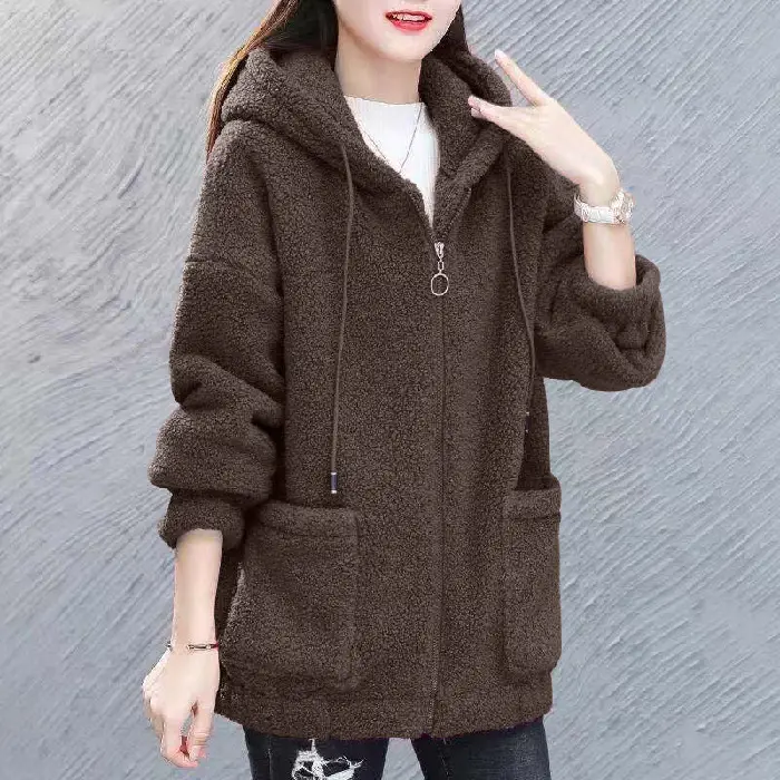 Women Large Fleece Hoodie Black Purple 2022 Winter - Image 4