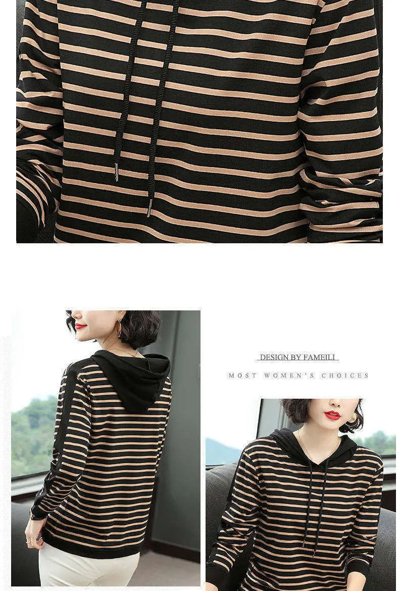 2022 Striped Hooded T-Shirt for Women Plus Size — feature 11