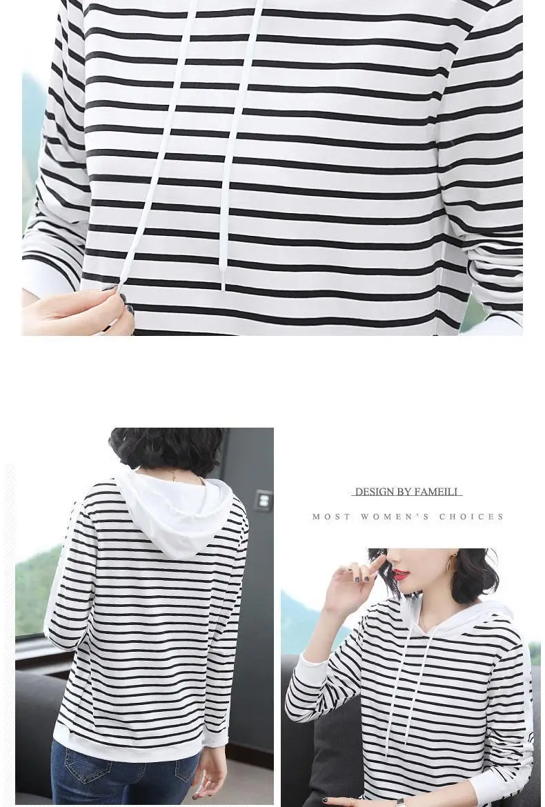2022 Striped Hooded T-Shirt for Women Plus Size — feature 15