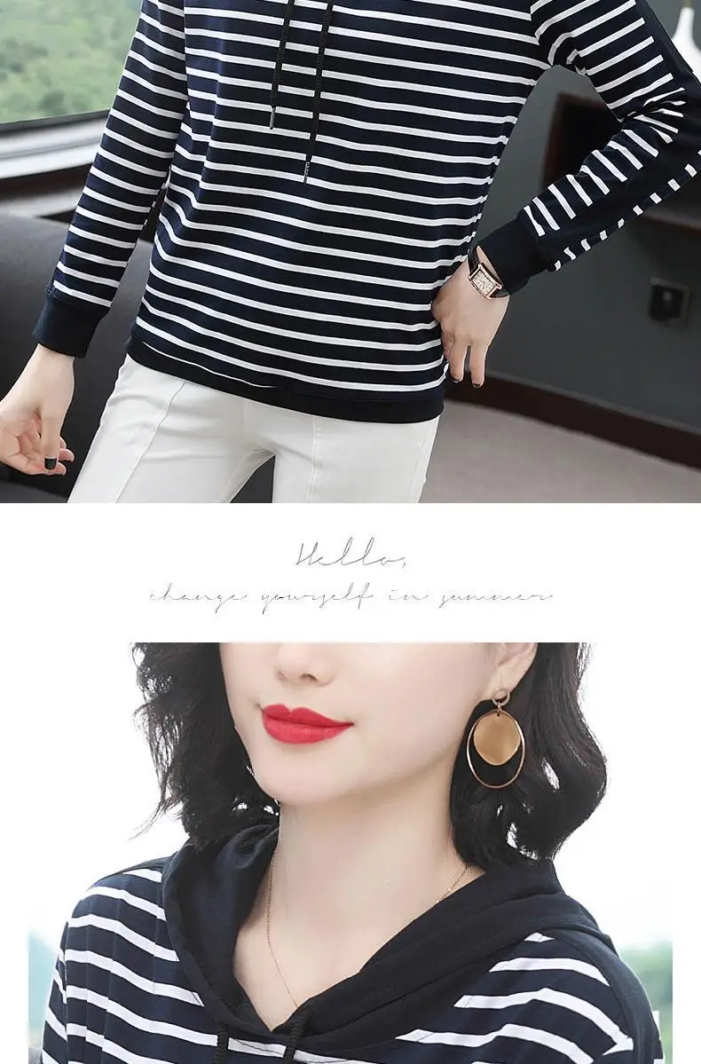 2022 Striped Hooded T-Shirt for Women Plus Size — feature 5