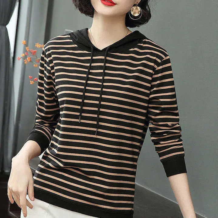 2022 Striped Hooded T-Shirt for Women Plus Size — feature 8