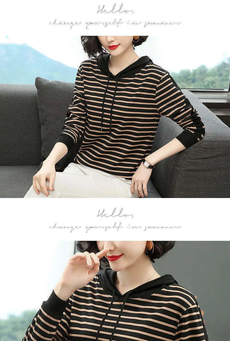 2022 Striped Hooded T-Shirt for Women Plus Size — feature 9