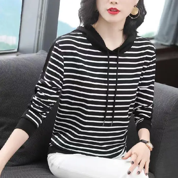 2022 Striped Hooded T-Shirt for Women Plus Size - Image 2