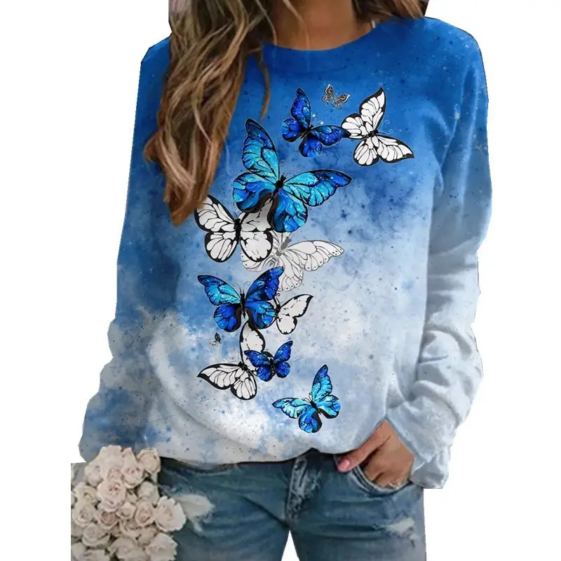 Women's Black White Butterfly Sweatshirt Round Neck Factory Direct 2022 - Image 13