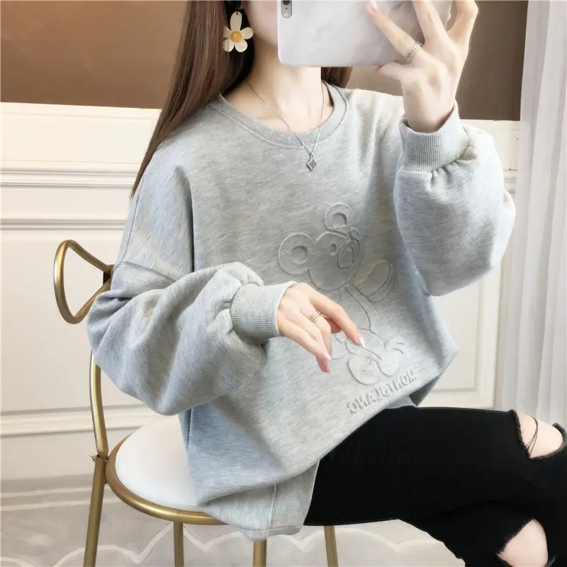 Women Korean Style 3D Bear Soft Pink Sweater - Image 4