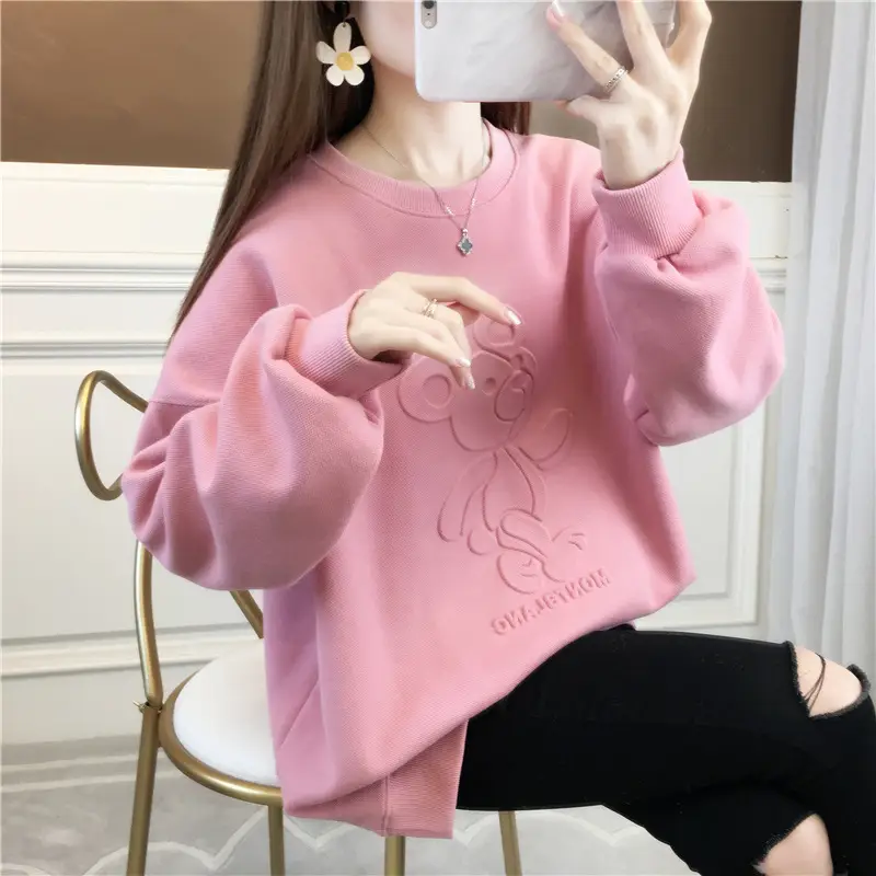 Women Korean Style 3D Bear Soft Pink Sweater - Image 5