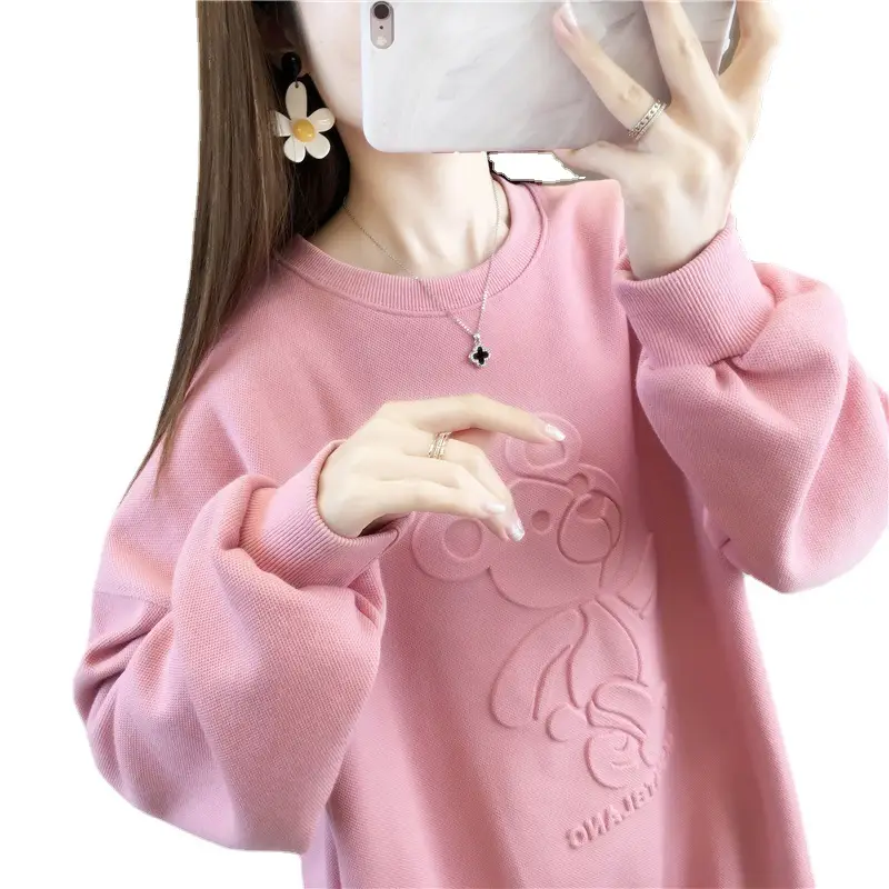 Women Korean Style 3D Bear Soft Pink Sweater - Image 7