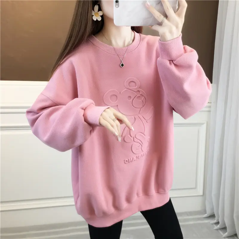 Women Korean Style 3D Bear Soft Pink Sweater — feature 10
