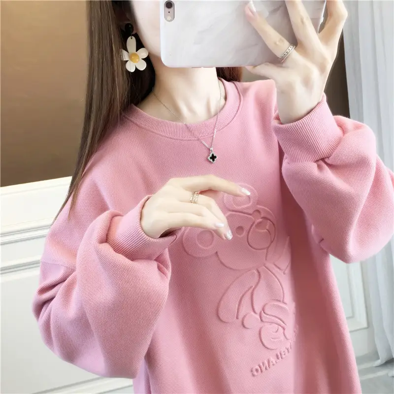 Women Korean Style 3D Bear Soft Pink Sweater — feature 11