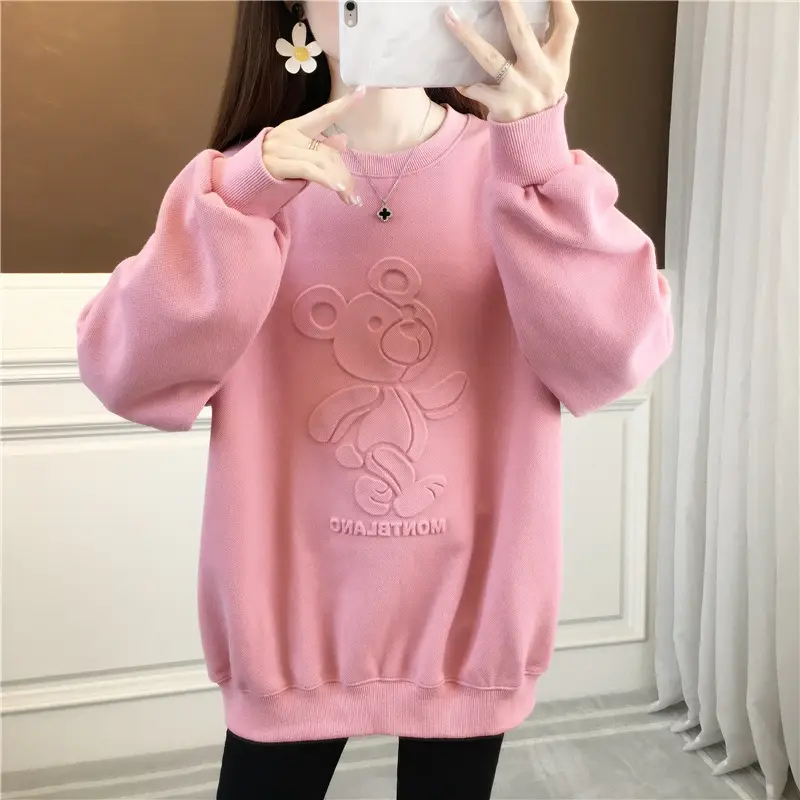 Women Korean Style 3D Bear Soft Pink Sweater — feature 9