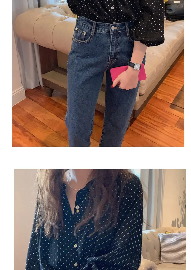 Women's Black Polka Dot Chiffon Long Sleeve Shirt — feature 11