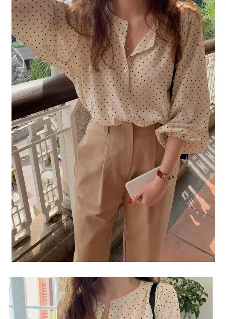 Women's Black Polka Dot Chiffon Long Sleeve Shirt — feature 17