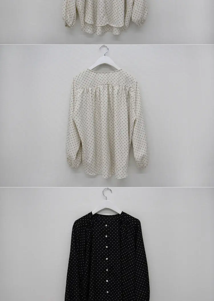 Women's Black Polka Dot Chiffon Long Sleeve Shirt — feature 23