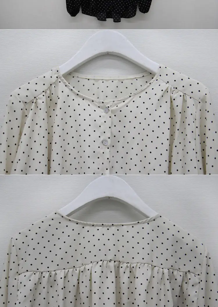 Women's Black Polka Dot Chiffon Long Sleeve Shirt — feature 24