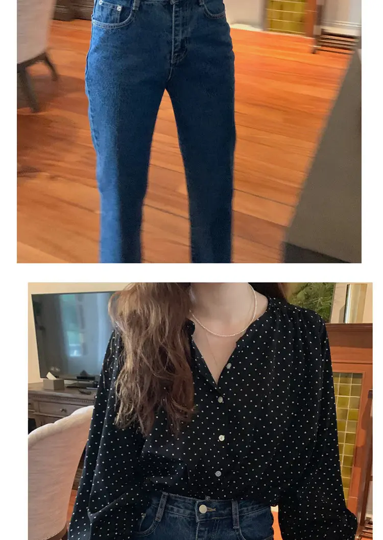 Women's Black Polka Dot Chiffon Long Sleeve Shirt — feature 4