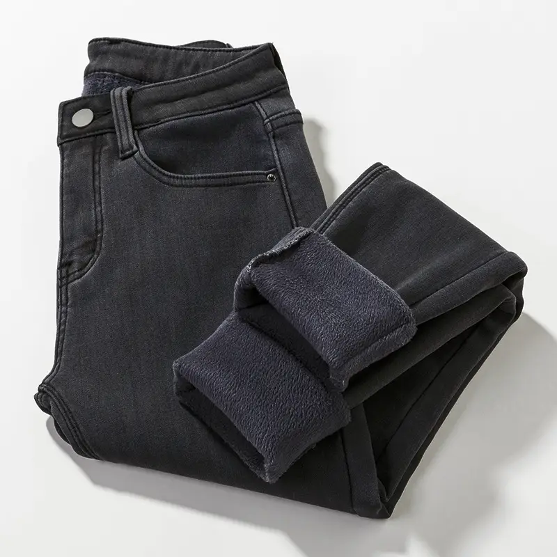Women's Black Fleece Lined Winter Jeans High Waist Slimming - Image 4
