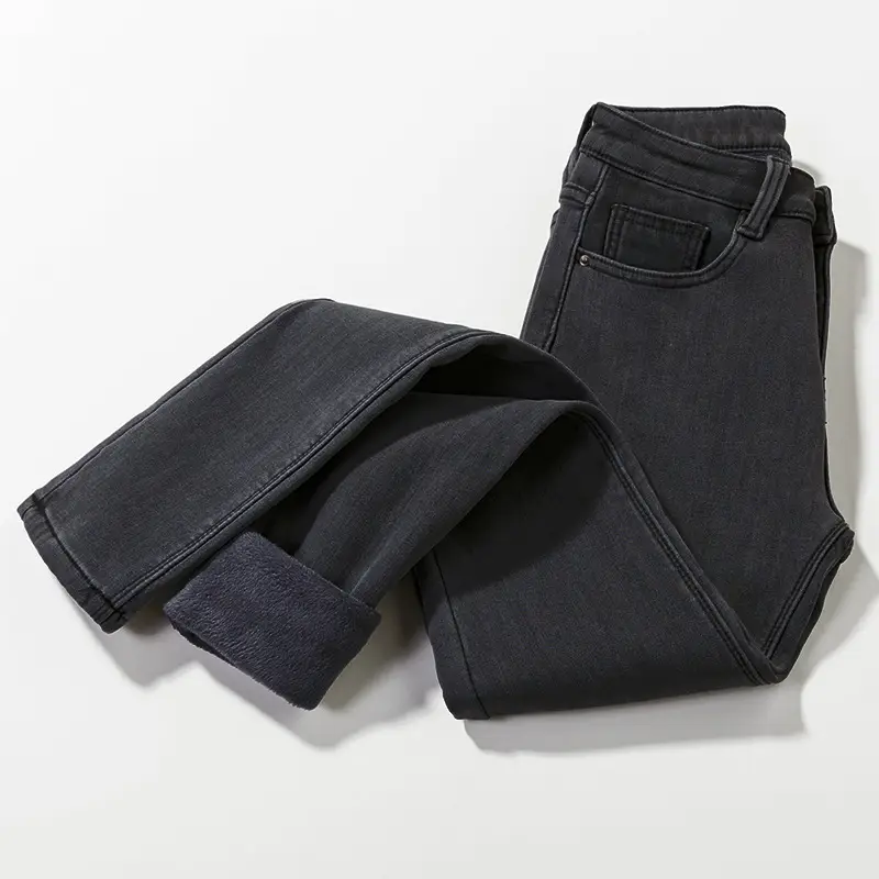 Women's Black Fleece Lined Winter Jeans High Waist Slimming - Image 5