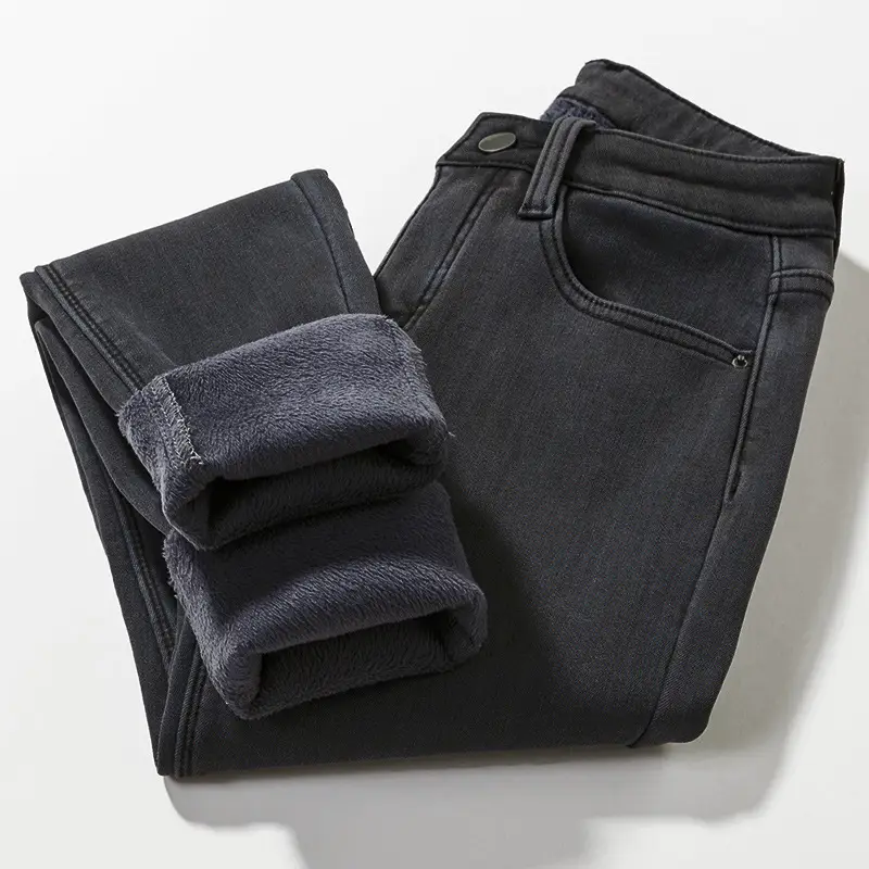 Women's Black Fleece Lined Winter Jeans High Waist Slimming - Image 6