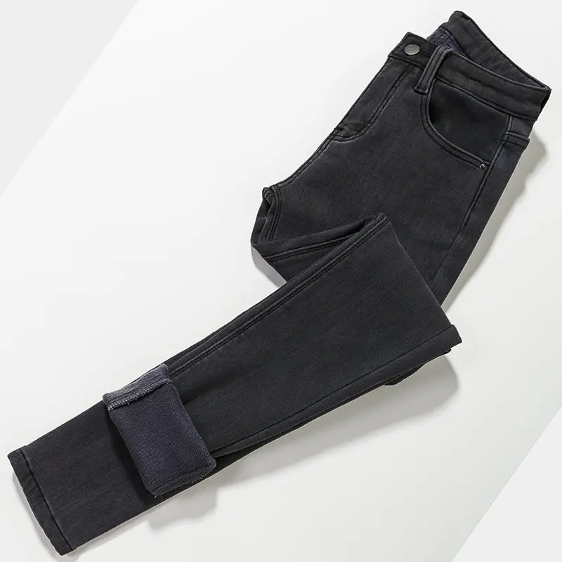 Women's Black Fleece Lined Winter Jeans High Waist Slimming - Image 7