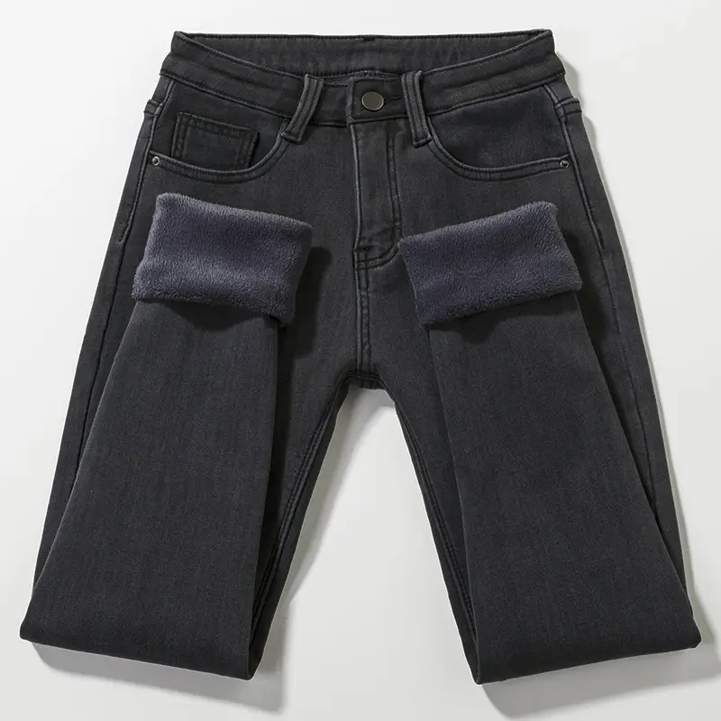 Women's Black Fleece Lined Winter Jeans High Waist Slimming — feature 2