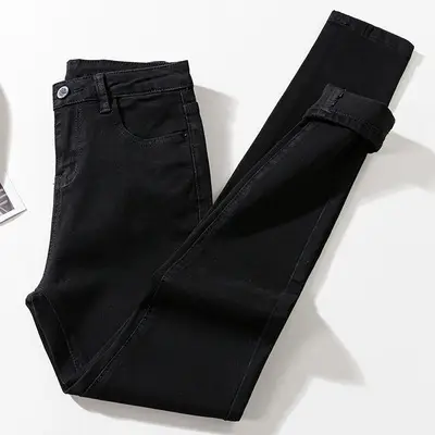 Women's Black Fleece Lined Winter Jeans High Waist Slimming — feature 4