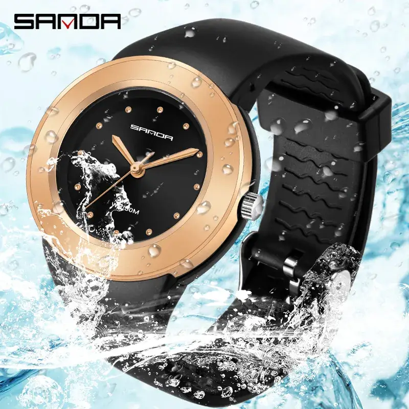 Sanda Men's Waterproof Quartz Watch Black Rose Gold