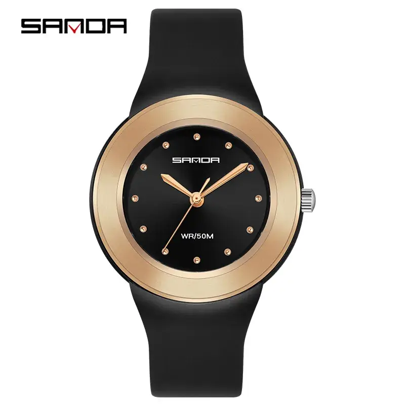 Sanda Men's Waterproof Quartz Watch Black Rose Gold