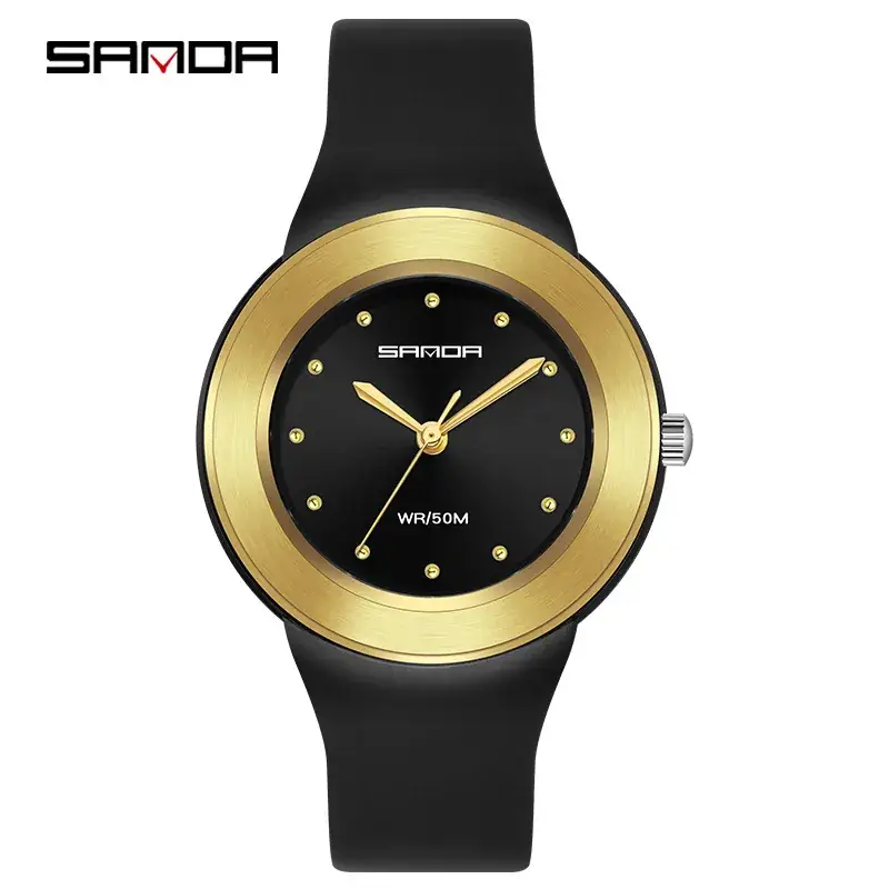Sanda Men's Waterproof Quartz Watch Black Rose Gold