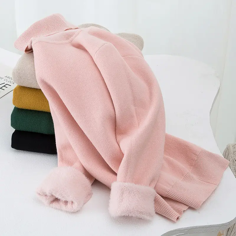 Fleece Lined Turtleneck Knitwear Mint Green for Kids - Image 8