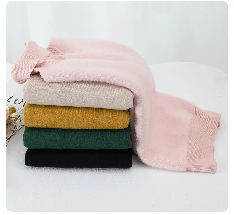Fleece Lined Turtleneck Knitwear Mint Green for Kids — feature 17
