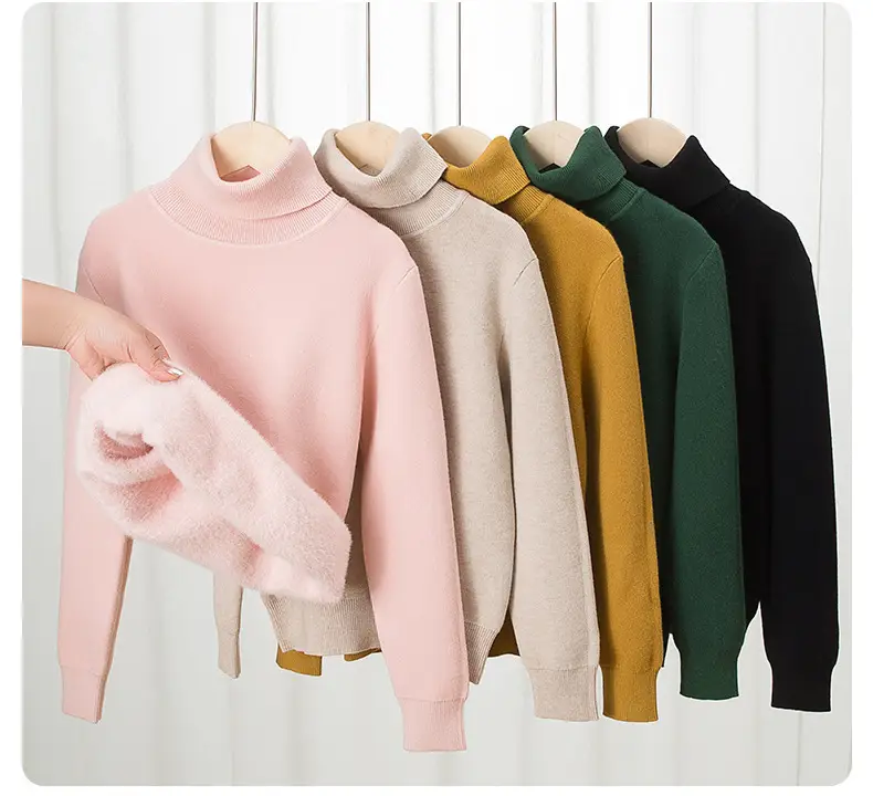 Fleece Lined Turtleneck Knitwear Mint Green for Kids — feature 18