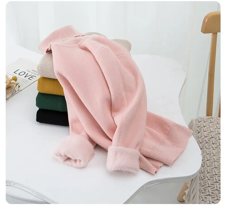 Fleece Lined Turtleneck Knitwear Mint Green for Kids — feature 19