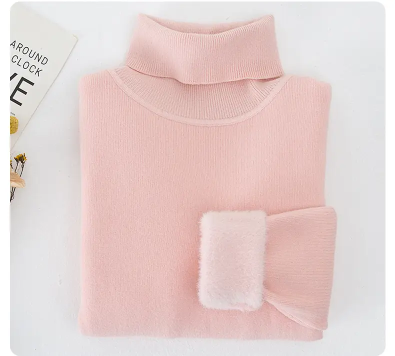 Fleece Lined Turtleneck Knitwear Mint Green for Kids — feature 20
