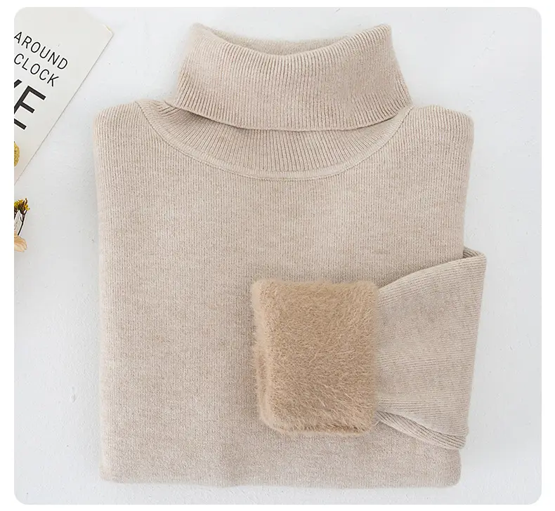 Fleece Lined Turtleneck Knitwear Mint Green for Kids — feature 21