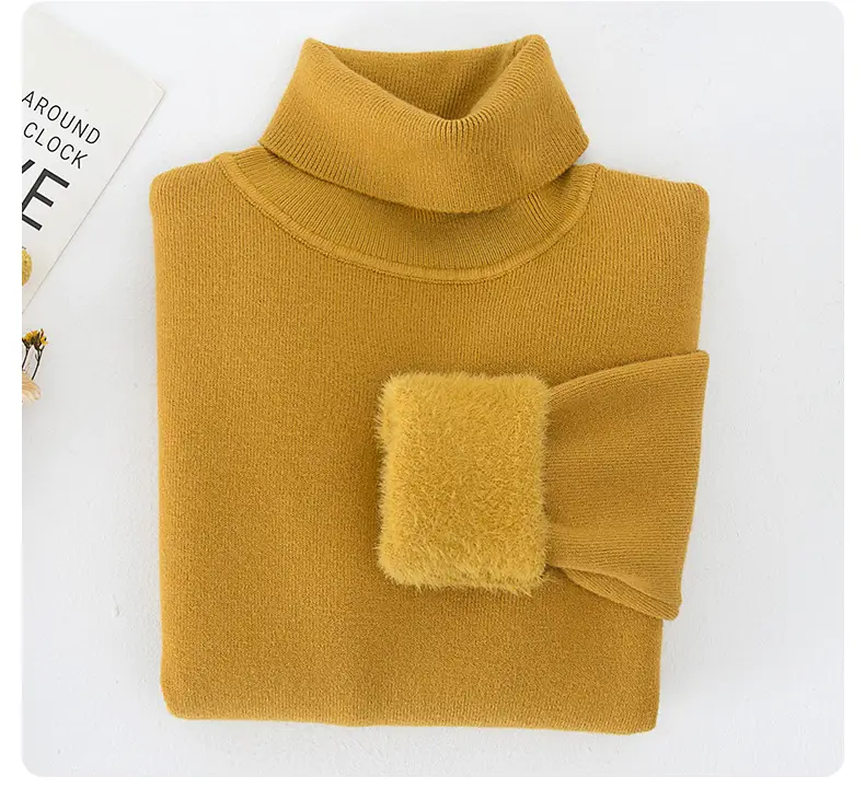 Fleece Lined Turtleneck Knitwear Mint Green for Kids — feature 22