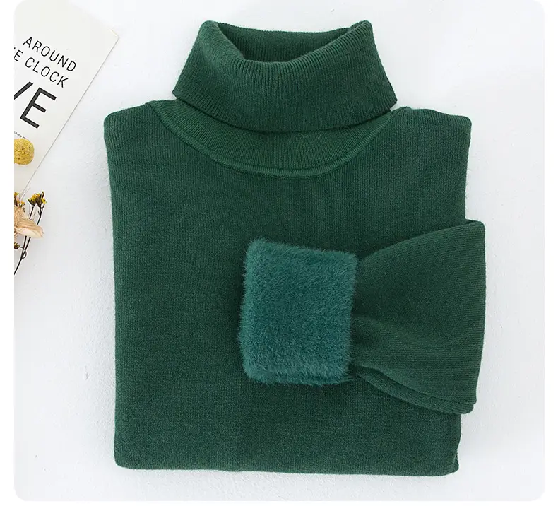 Fleece Lined Turtleneck Knitwear Mint Green for Kids — feature 23