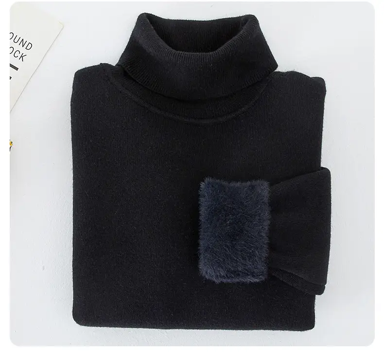 Fleece Lined Turtleneck Knitwear Mint Green for Kids — feature 24