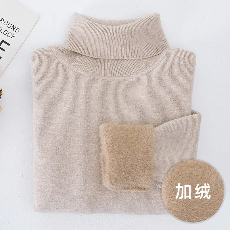 Fleece Lined Turtleneck Knitwear Mint Green for Kids - Image 2