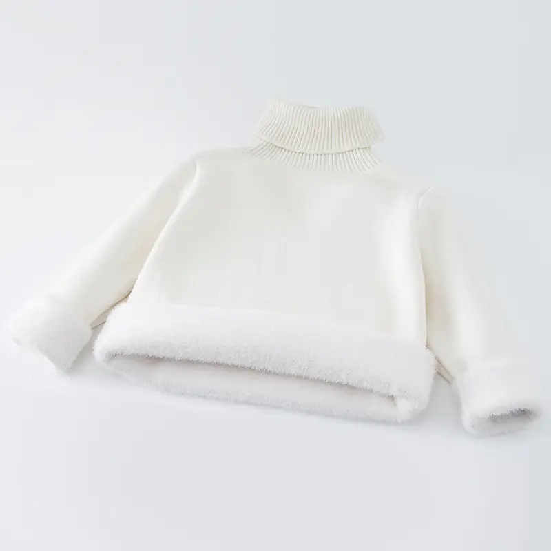 Fleece Lined Turtleneck Knitwear Mint Green for Kids - Image 3