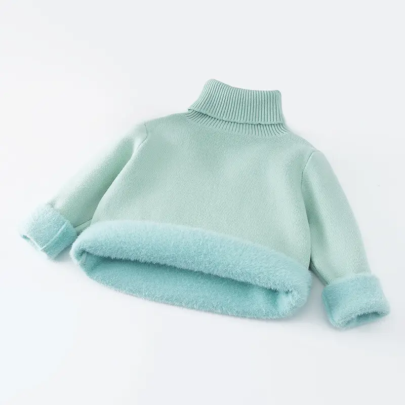 Fleece Lined Turtleneck Knitwear Mint Green for Kids - Image 4