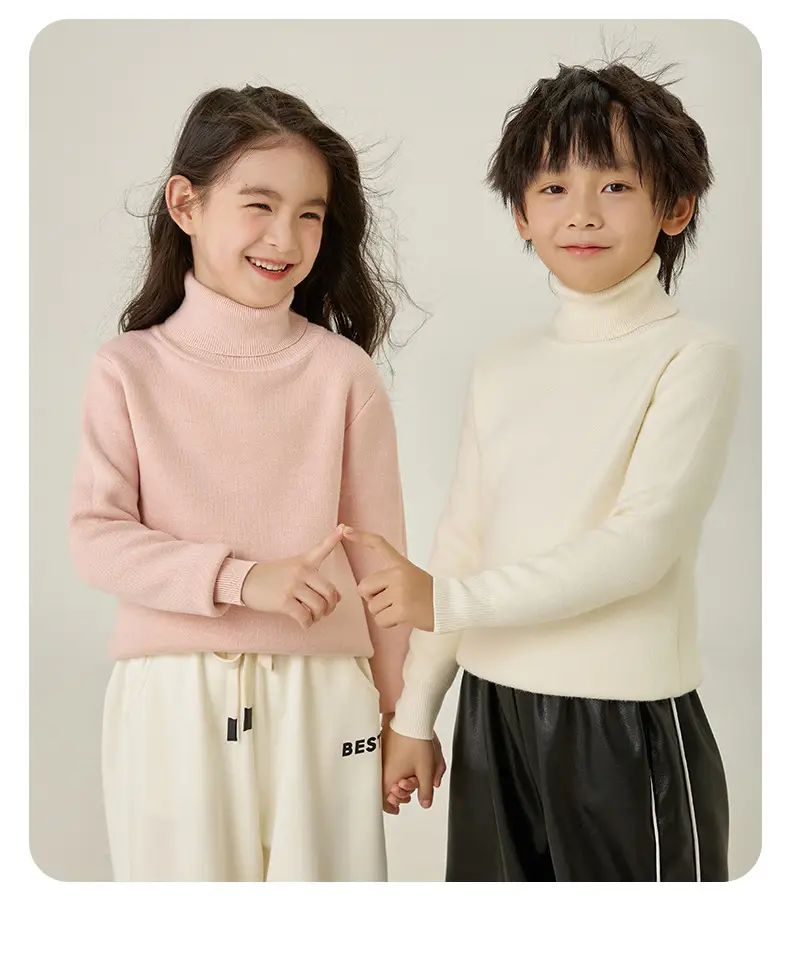 Fleece Lined Turtleneck Knitwear Mint Green for Kids - Image 6