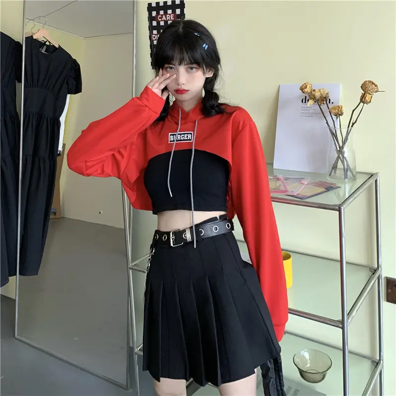 Women Blue Hooded Sweatshirt High Waist Long Sleeve - Image 9