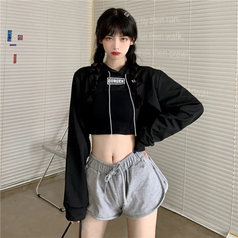 Women Blue Hooded Sweatshirt High Waist Long Sleeve - Image 10